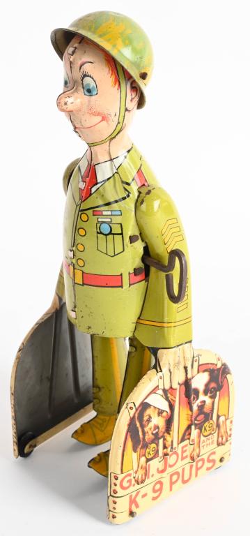UNIQUE ART TIN WINDUP GI JOE K9 PUPS: All original and working. 8 1/2" Excellent