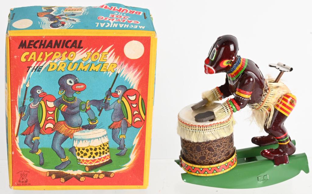 TPS TIN WINDUP CALYPSO JOE DRUMMER w/ BOX: All original with great colors. Works. Boxed 6" Excellent
