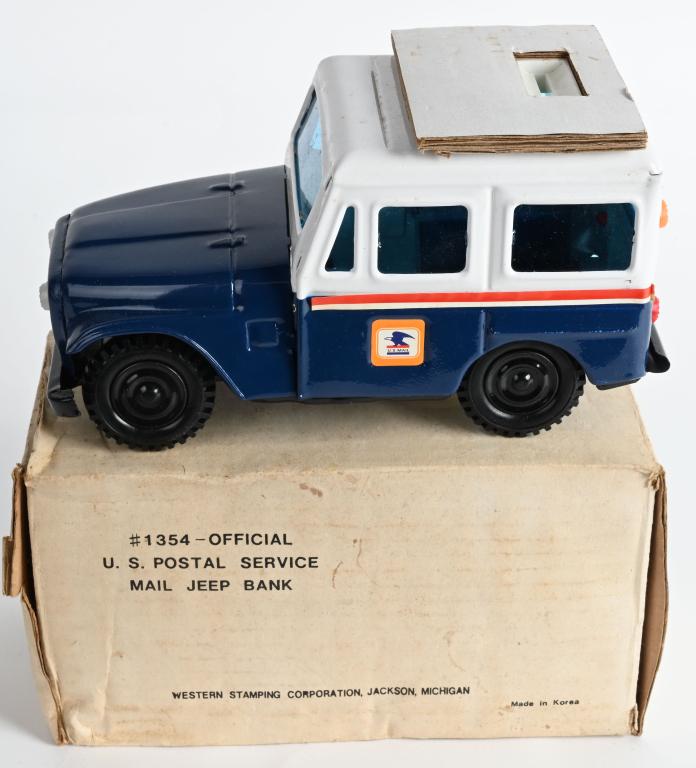 US POSTAL SERVICE MAIL JEEP BANK w/ BOX: New Old Stock. 9" Excellent