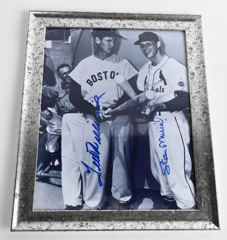 TED WILLIAMS & STAN MUSIAL AUTO PHOTO: 8X10 B&W signed by both in blue marker and comes with cert.