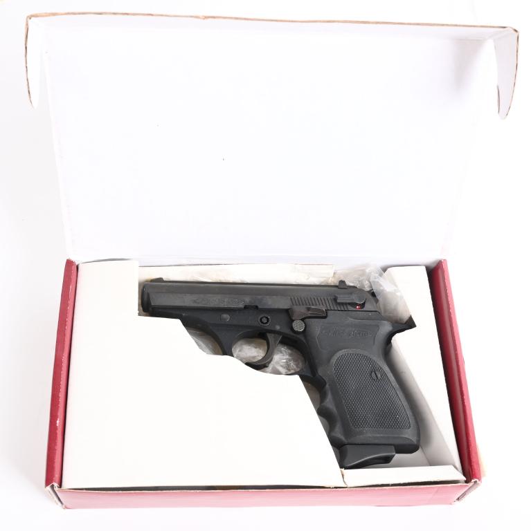 BOXED BERSA FIRESTORM .22 SEMI AUTO PISTOL: SERIAL A25874. BARREL 3.5". CALIBER .22 LONG RIFLE. Made in Argentina. The Firestorm is a double-action auto pistol that holds ten cartridges in its magazine, with a total capacity of eleven. It has a