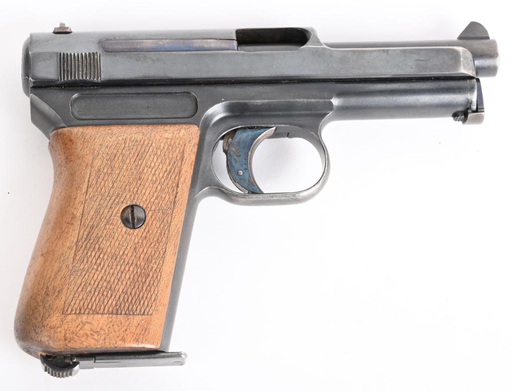 FINE PRE WAR MAUSER MODEL 1914/34 SEMI AUTO PISTOL: SERIAL 91418. BARREL 3 1/4". CALIBER 32 ACP. In 1934, the Model 1914 was superseded by the simpler Model 1934. Mauser 1914 and 1934 pistols were used by the German police and military during both Worl
