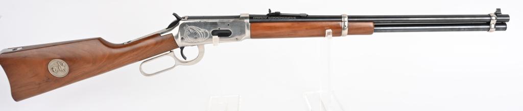 WINCHESTER MODEL 94 COWBOY COMMEMORATIVE SRC: SERIAL CB16321. BARREL 20". CALIBER .30 WCF. MADE IN 1970. Special carbine features round barrel, full magazine, twin bands, walnut carbine butt stock & fore-end, saddle ring & stud, post front sight 
