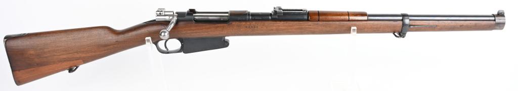 ARGENTINE MODEL 1891 CARBINE: SERIAL A0996. BARREL 21.5". CALIBER 7.65X53. This carbine has mixed numbers and crest has been ground off. A lower section of stock has been spliced in and well done. Besides where crest was removed, 