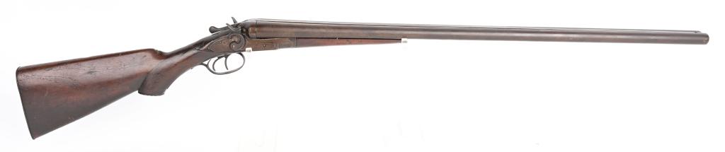 ANTIQUE BELGIUM SXS 12 BORE: Appears complete. No visible maker name. Metal patina. Stock cracked. Checkering worn. . For decoration or parts. As is. A