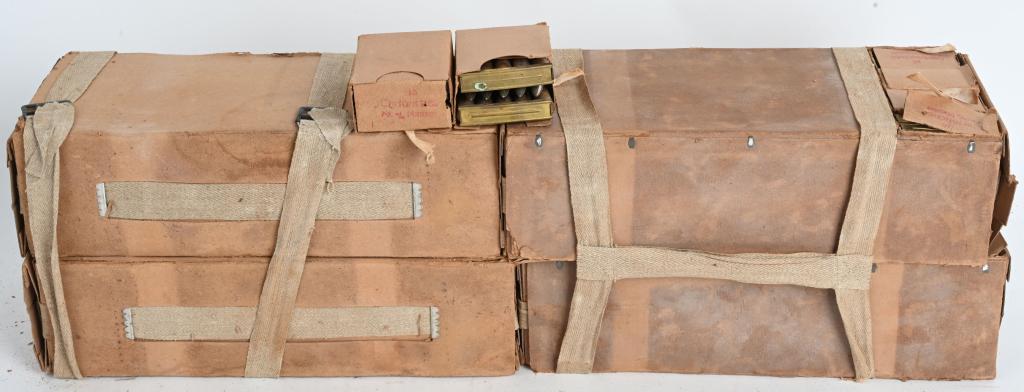 1170 RDS SURPLUS 8mm MAUSER RIFLE AMMO: 3 complete military surplus cases of 20 15-rd boxes (on 5-rd. stripper clips) Each box is marked "15 Cartouches 7.92 m/m MAUSER" 7.92 x 57 or 8mm Mauser rifle ammunition. One case is missing two boxes
