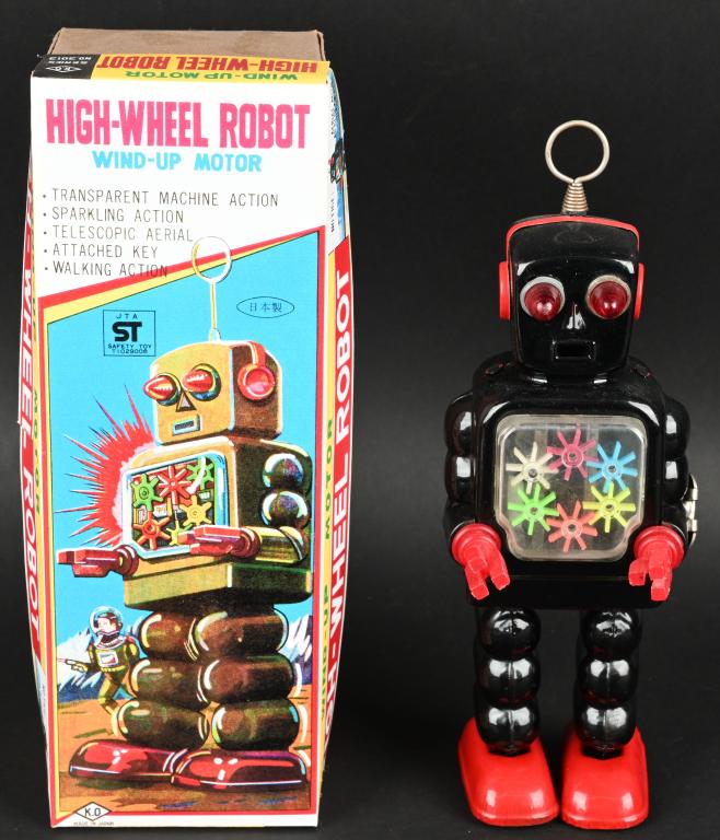 その他 HIGH-WHEEL ROBOT ARRIVED! Black High Wheel Gear Robot Tin Toy Windup – Robot