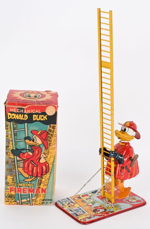 LINEMAR WINDUP DONALD CLIMBING FIREMAN w/ BOX (1 of 9)