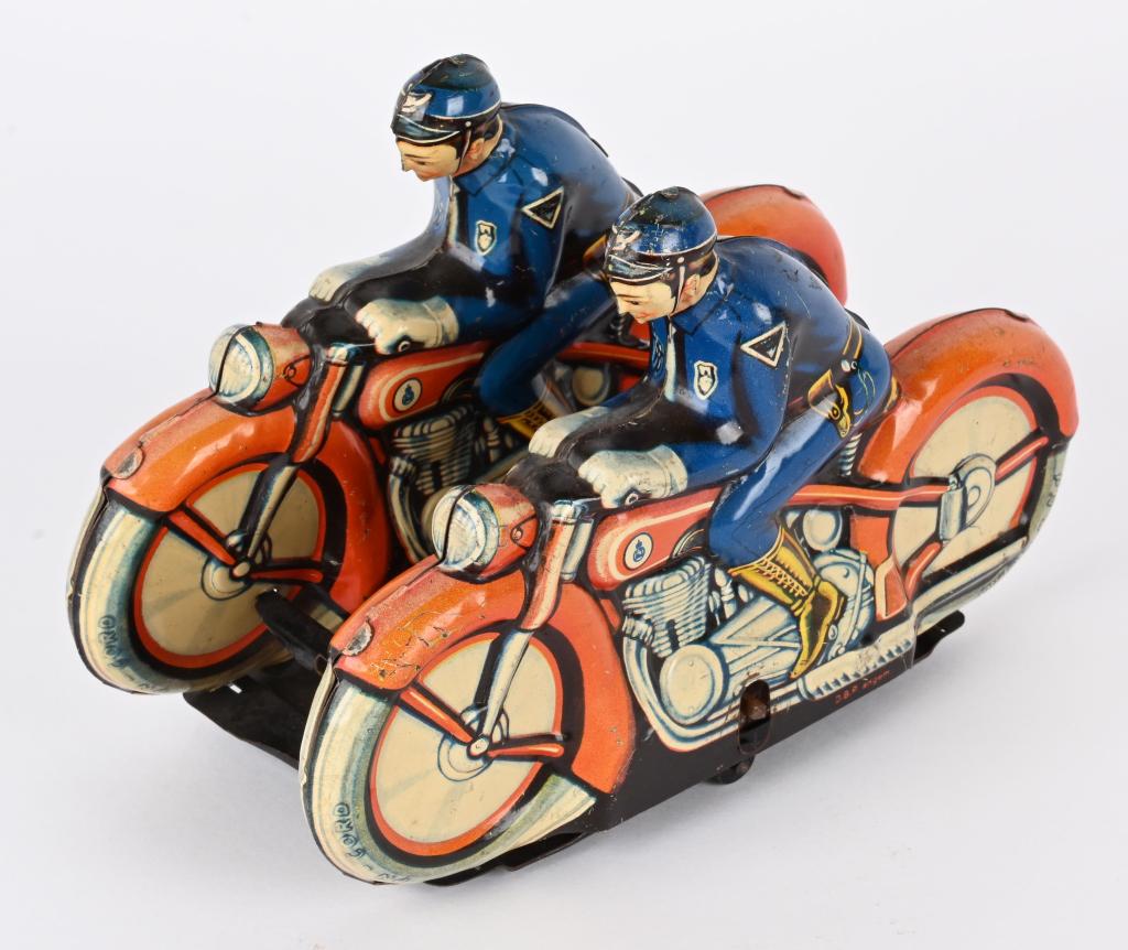 GERMAN TIN WINDUP DOUBLE MOTORCYCLES (1 of 4)