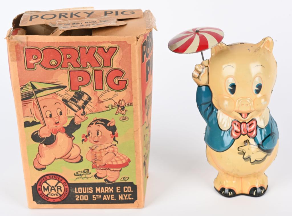 MARX TIN WINDUP PORKY PIG w/ BOX (1 of 7)