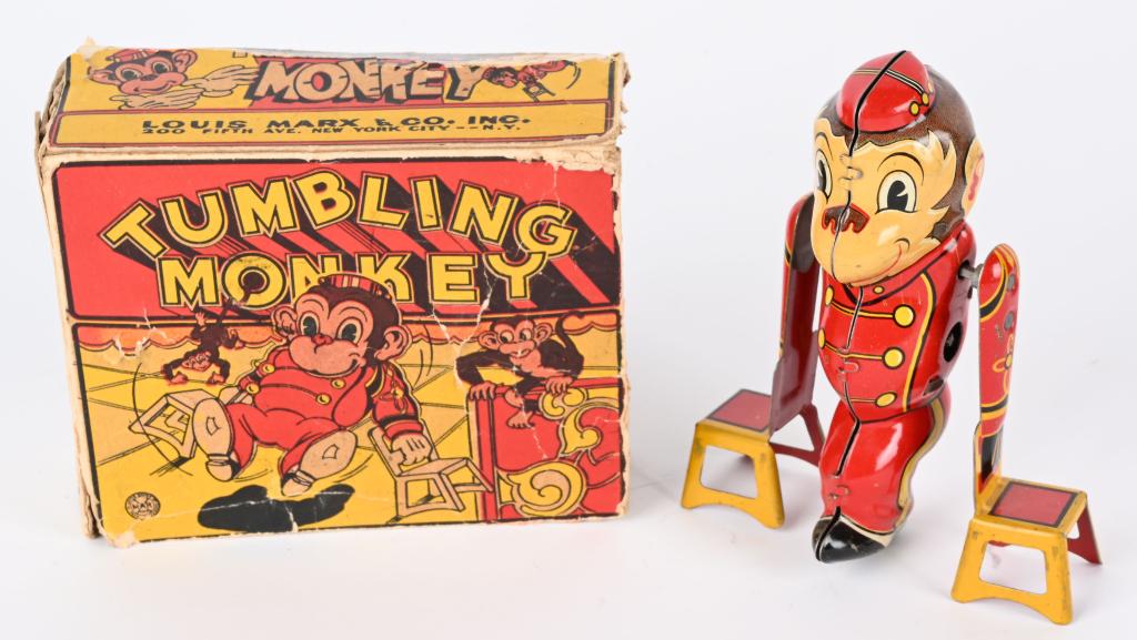 MARX TIN WINDUP TUMBLING MONKEY w/ BOX (1 of 5)