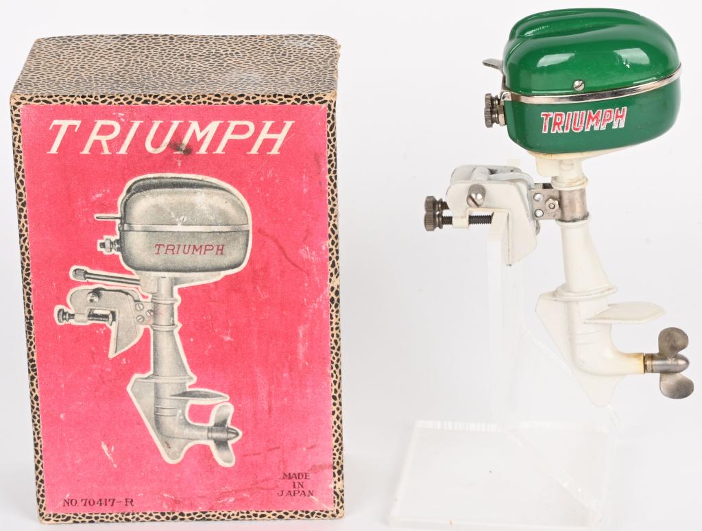 JAPAN TRIUMPH OUTBOARD BOAT MOTOR w/ BOX: Japan Triump Outboard Boat Motor. New Old Stock with the Box. 5 1/2" Excellent