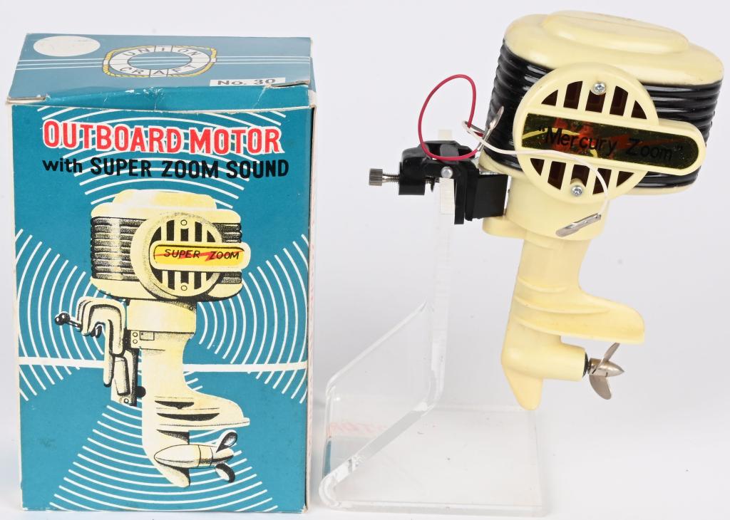 UNION CRAFT #30 MERCURY ZOOM OUTBOARD MOTOR w/BOX: Union Craft #30 Mercury Zoom Electric Outboard Motor. Made in Japan. New Old Stock. Boxed 5" Excellent