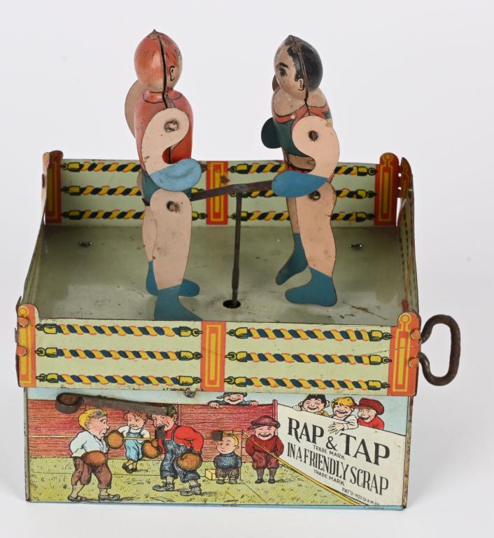 UNIQUE ART TIN WINDUP RAP & TAP BOXERS: Unique Art tin windup Boxers. All original and complete. Works. 5" Excellent