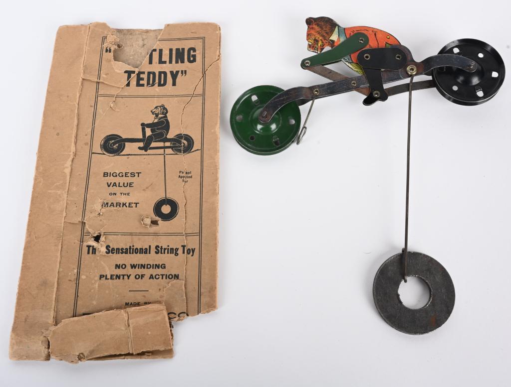 BC MFG TEDDY BEAR ON BIKE STRING TOY w/ BOX (1 of 4)