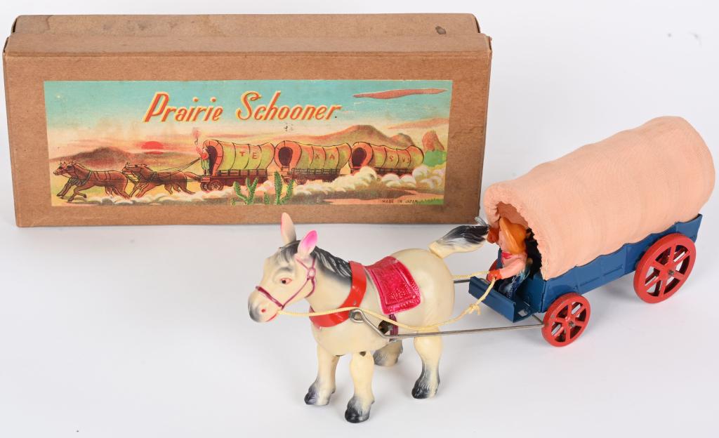 JAPAN CELLULOID WINDUP PRAIRIE SCHOONER w/ BOX (1 of 7)