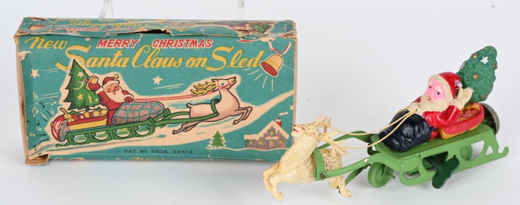 JAPAN CELLULOID WINDUP SANTA CLAUS SLED w/ BOX (1 of 8)