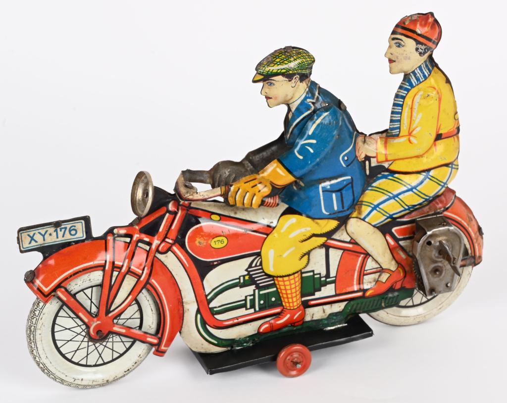 GELLY TIN WINDUP CIVILIAN & PASSENGER MOTORCYCLE (1 of 4)