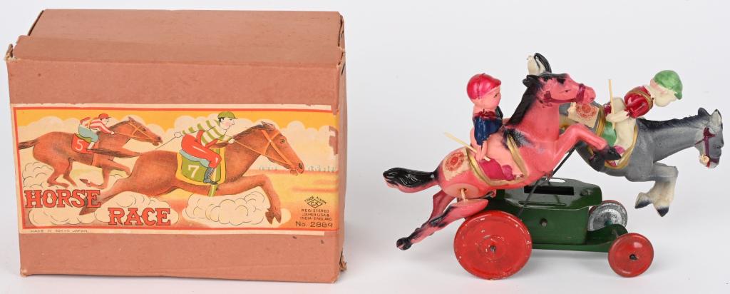 JAPAN CELLULOID WINDUP HORSE RACE w/ BOX (1 of 8)