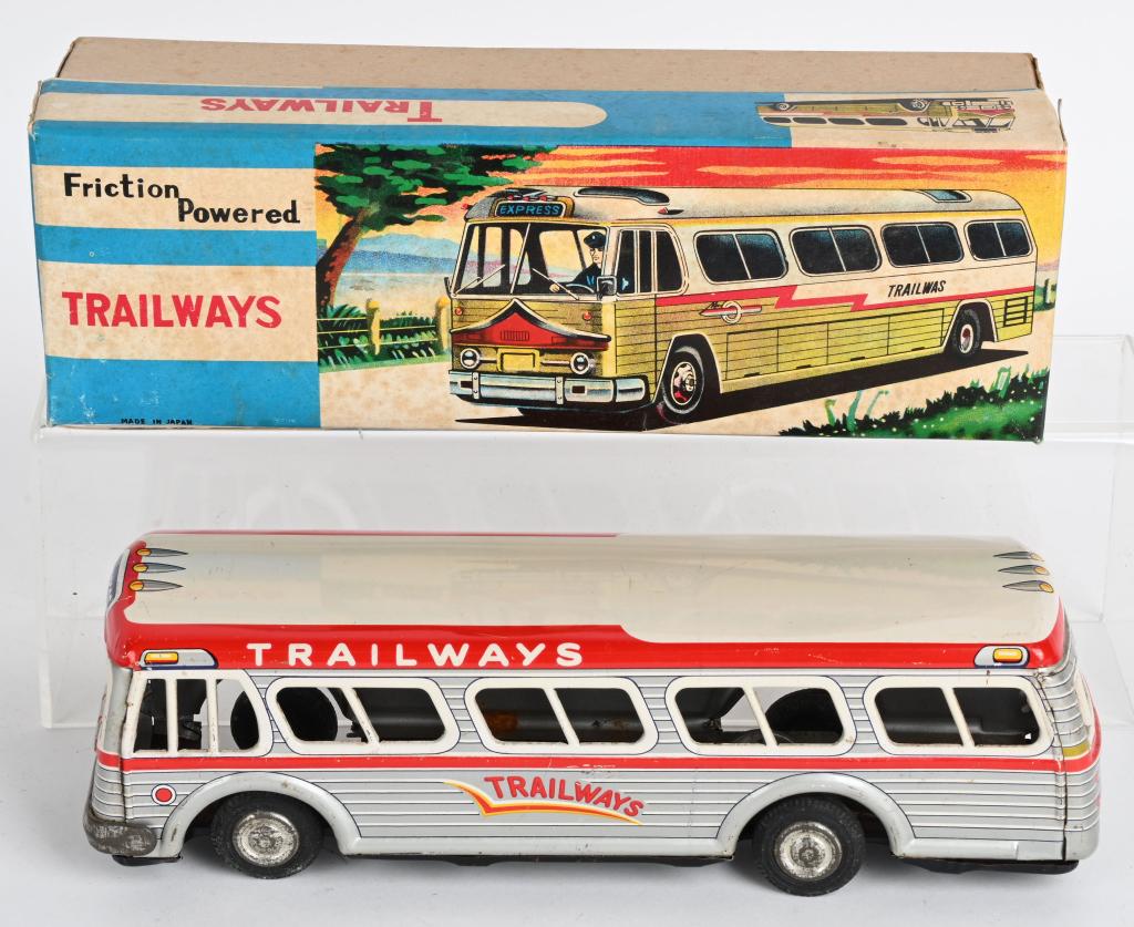 JAPAN TIN FRICTION TRAILWAYS BUS w/ BOX (1 of 7)