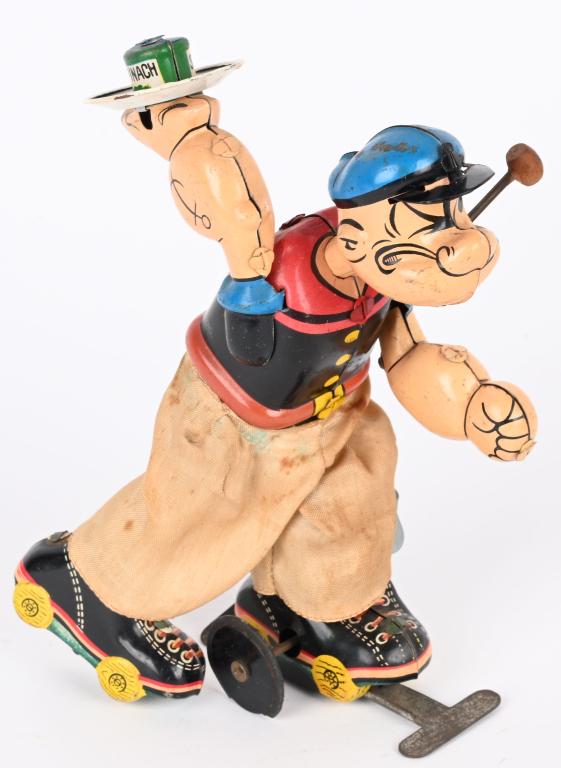 LINEMAR TIN WINDUP POPEYE ROLLER SKATER (1 of 4)