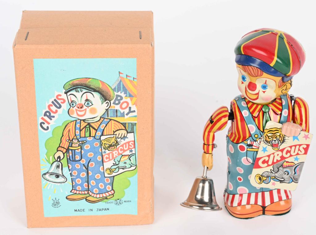 JAPAN TIN WINDUP CIRCUS BOY CLOWN w/ BOX (1 of 7)