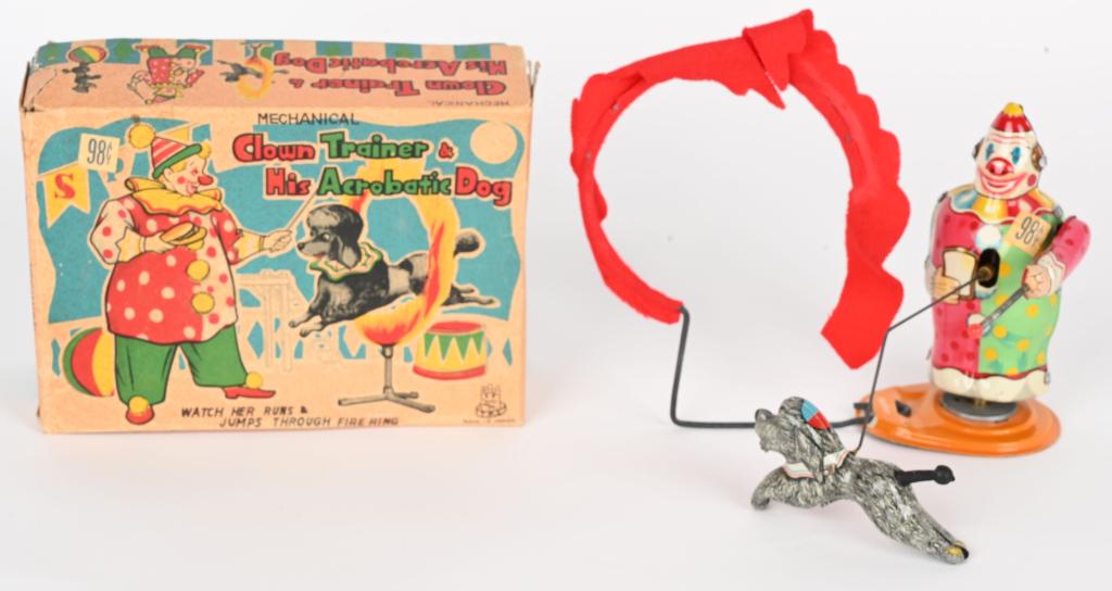 TPS TIN WINDUP CLOWN TRAINER & DOG w/ BOX (1 of 5)