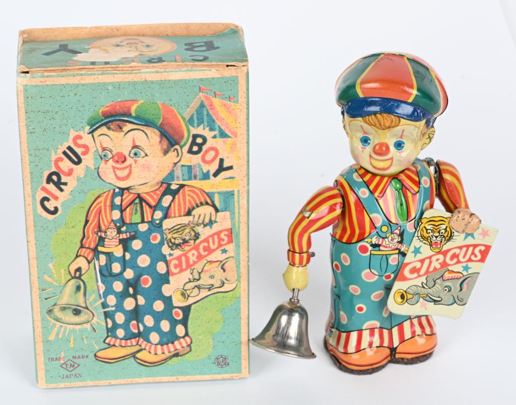 JAPAN TIN WINDUP CIRCUS BOY CLOWN w/ BOX (1 of 8)