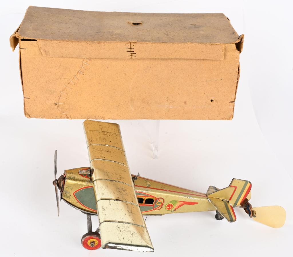 PREWAR JAPAN TIN WINDUP FOKKER AIRPLANE w/ BOX (1 of 8)