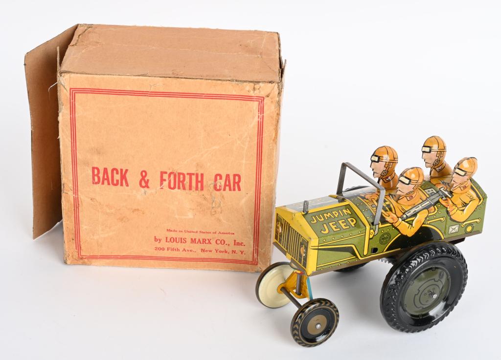 MARX TIN WINDUP JUMPIN JEEP w/ Rare Box (1 of 7)