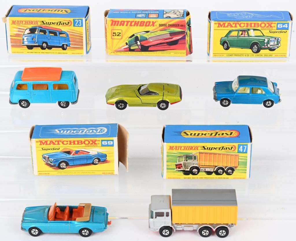 5- MATCHBOX SUPERFAST CARS w/ BOXES (1 of 2)