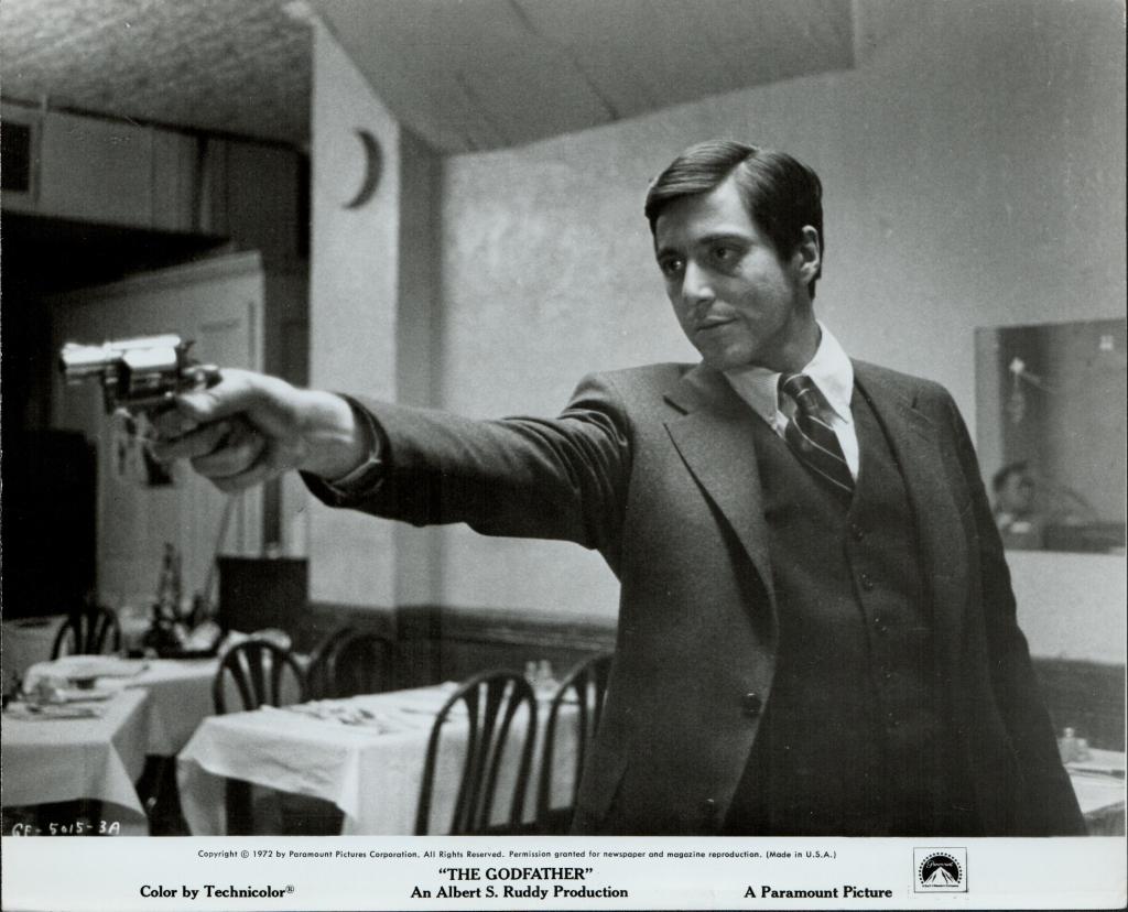 56- AL PACINO ORG PORTRAIT & SCENE STILLS: 8x10, U.S., career-spanning, various studios Al Pacino, Robert Duvall, Ellen Barkin. Godfather Trilogy, Scarface, Serpico, Heat, Dog Day Afternoon. Crime. Condition: B+