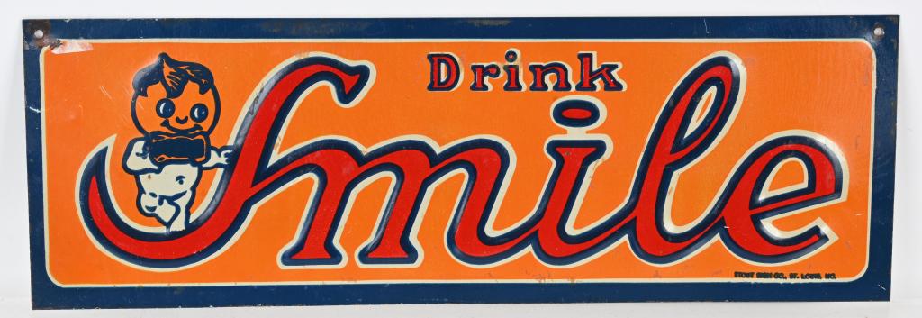 DRINK SMILE EMBOSSED TIN SIGN (1 of 2)