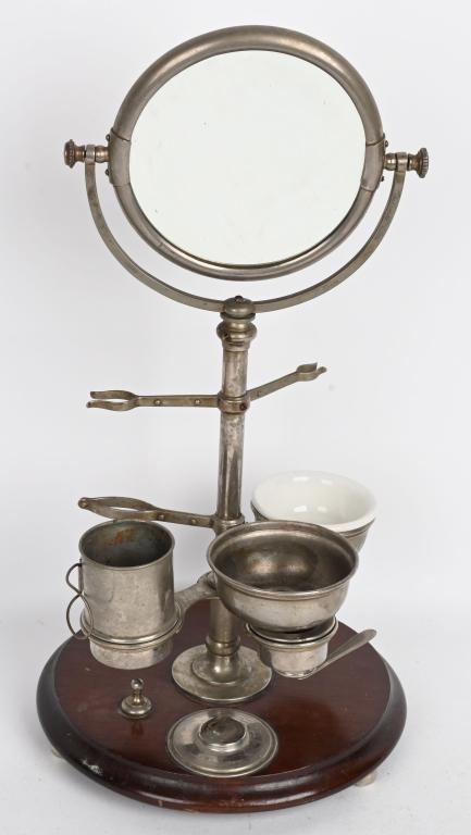 VINTAGE NICKEL PLATED SHAVING MIRROR ON STAND (1 of 3)