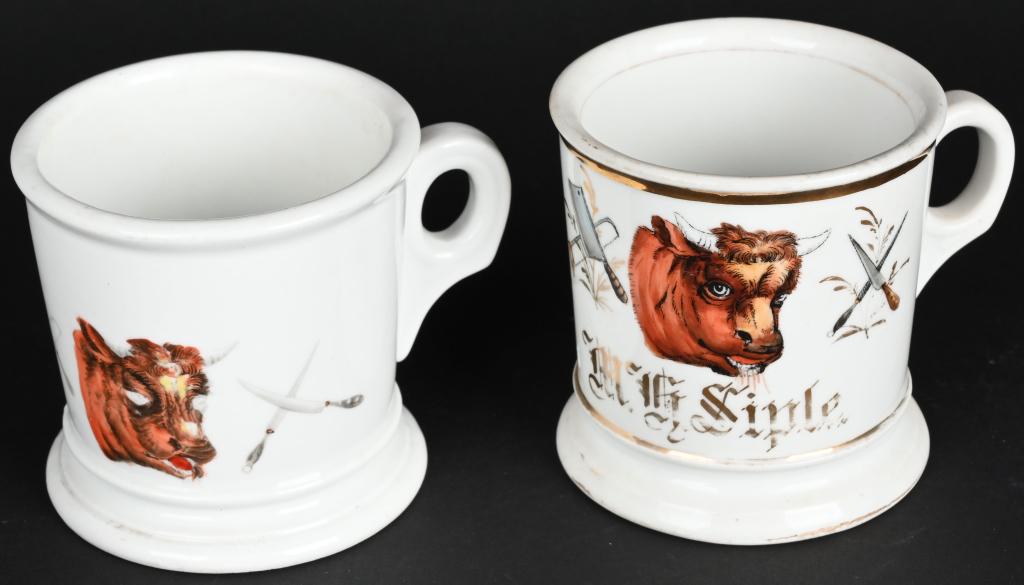 2- OCCUPATIONAL SHAVING MUGS BUTCHER (1 of 6)
