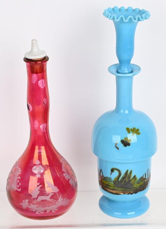 2- ART GLASS BARBER TONIC BOTTLES (1 of 6)