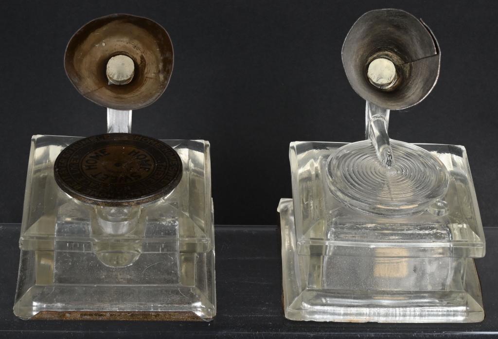 2- PHONOGRAPH GLASS CANDY CONTAINERS (1 of 3)