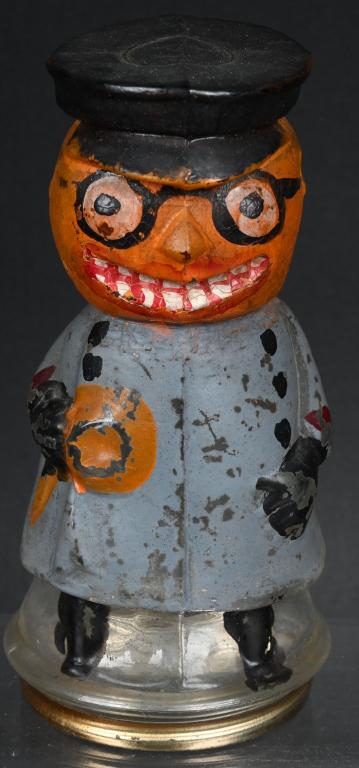 PUMPKIN HEAD POLICEMAN GLASS CANDY CONTAINER (1 of 4)