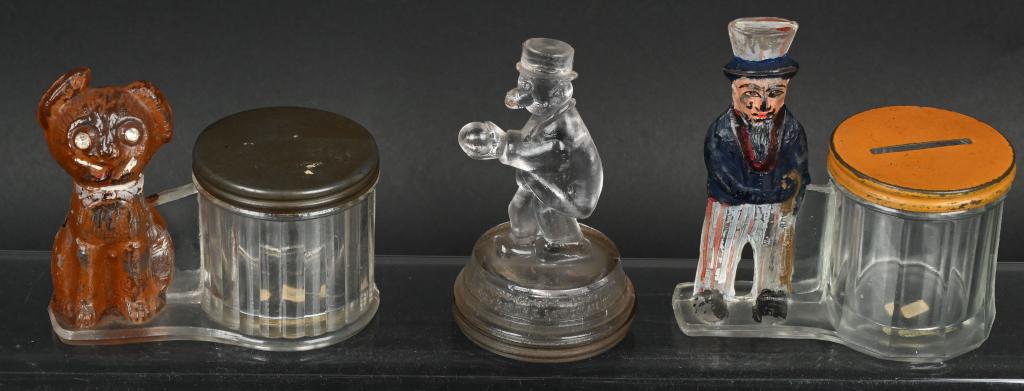 3- CHARACTER GLASS CANDY CONTAINERS (1 of 2)
