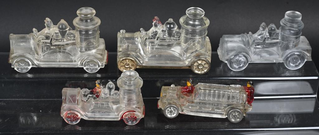 5- FIRE TRUCK GLASS CANDY CONTAINERS (1 of 2)