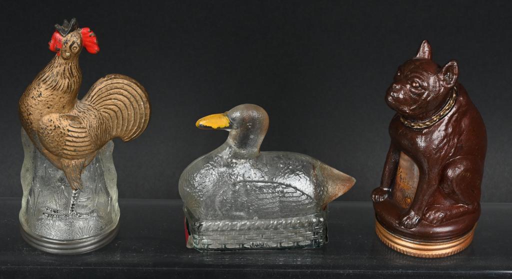 DOG, DUCK, & CHICKEN GLASS CANDY CONTAINERS (1 of 2)