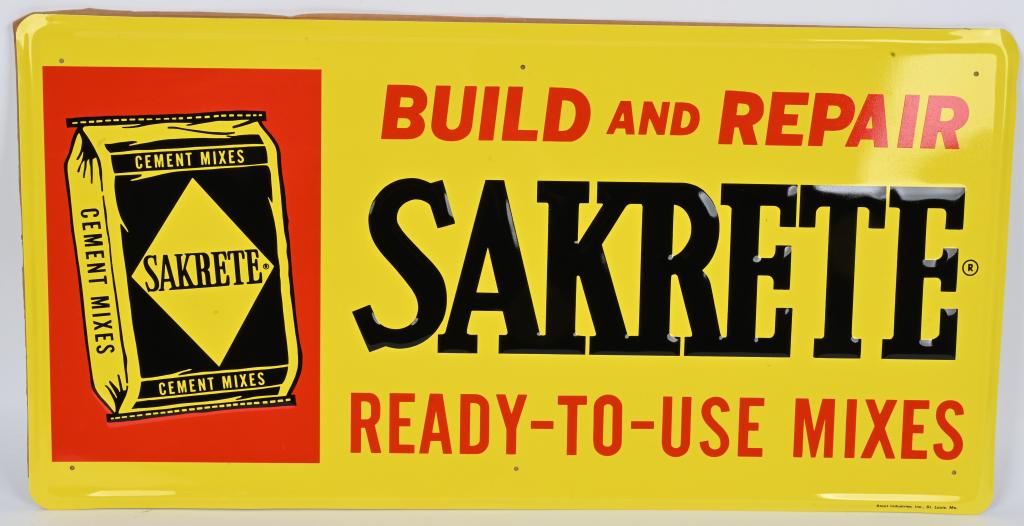 SAKRETE CEMENT EMBOSSED TIN SIGN NOS (1 of 4)