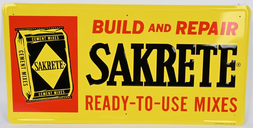 SAKRETE CEMENT EMBOSSED TIN SIGN NOS (1 of 3)