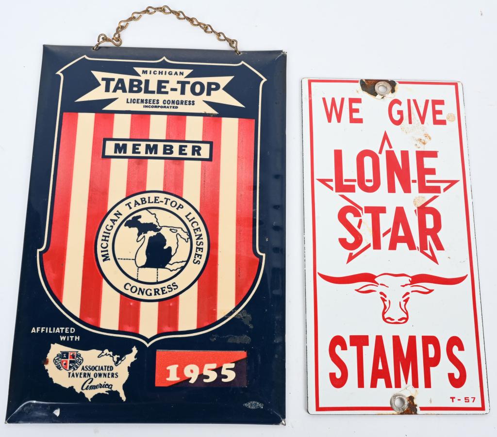 LONE STAR STAMPS & MICHIGAN TABLE TOP SIGNS (1 of 4)