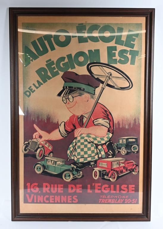 1930s AUTO ECOLE FRENCH ADVERTISING POSTER (1 of 4)