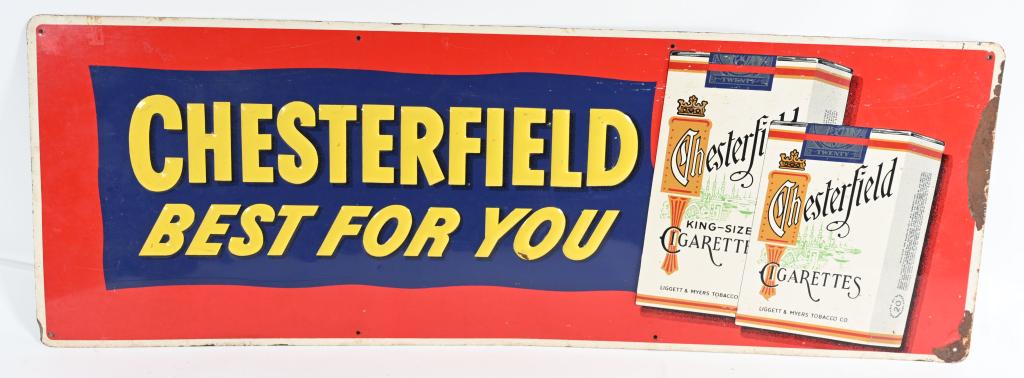 CHESTERFIELD CIGARETTES EMBOSSED TIN SIGN (1 of 4)