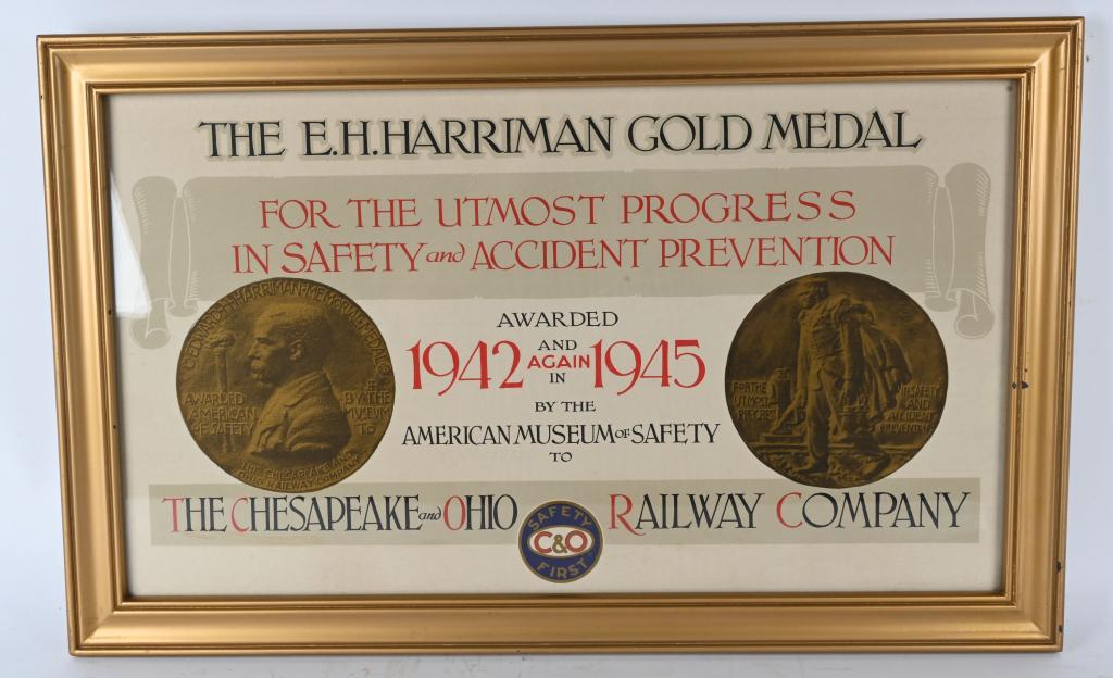 1945 CHESAPEAKE & OHIO RAILROAD GOLD MEDAL SIGN (1 of 3)