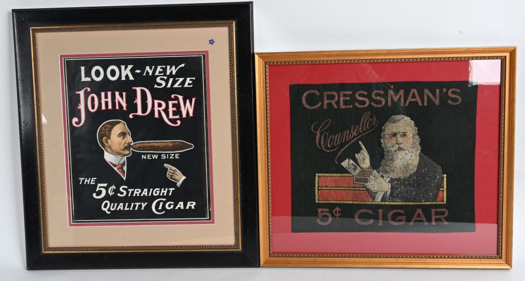 LOT (2) PROFESSIONAL FRAMED EARLY CIGAR ADS