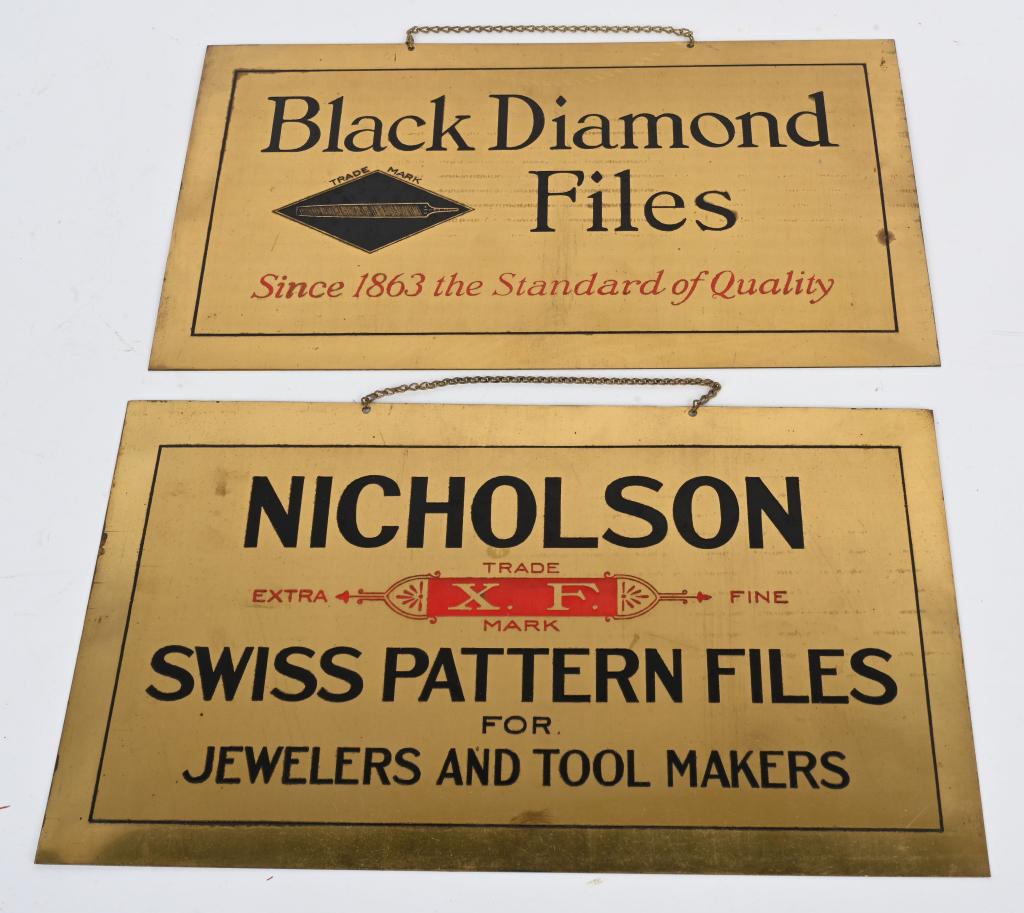 2- VINATAGE BRASS TOOL ADVERTISING SIGNS (1 of 4)