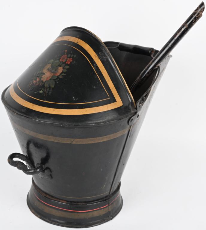 VINTAGE HAND PAINTED COAL - ASH SCUTTLE w/ SHOVEL (1 of 5)